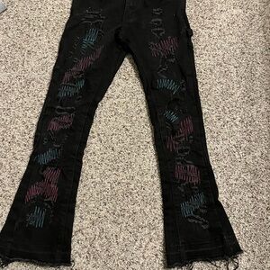 Trendy Black Kids Jeans with Colorful Stitching